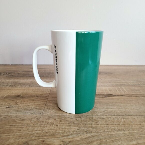 Tall green black and white geometric design Starbucks coffee tea mug. - Picture 3 of 5